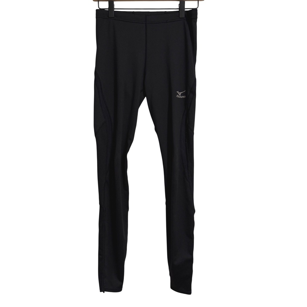 Mizuno‎ Dynamic Plus Women Black Running Leggings Mesh Ankle Zip Small